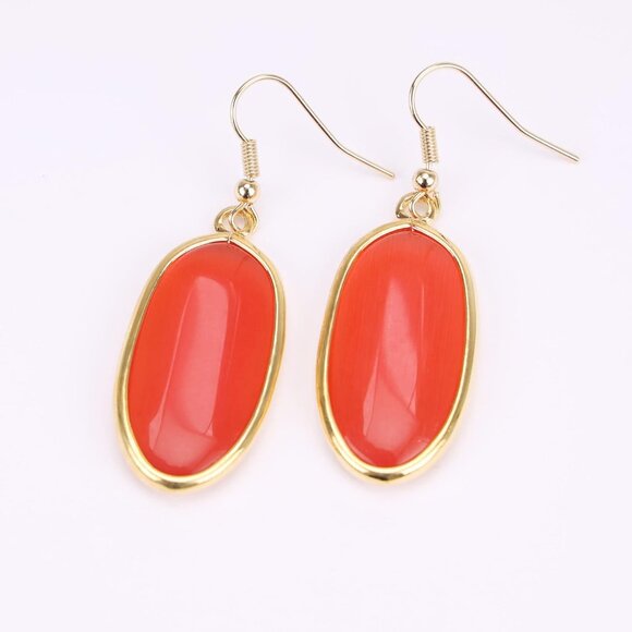 Women's Natural Crystal Healing Stone Drop Dangle Earrings Orange Jewelry - Picture 3 of 6